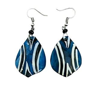 Made in Africa, handmade horn earrings. Blue and Black
